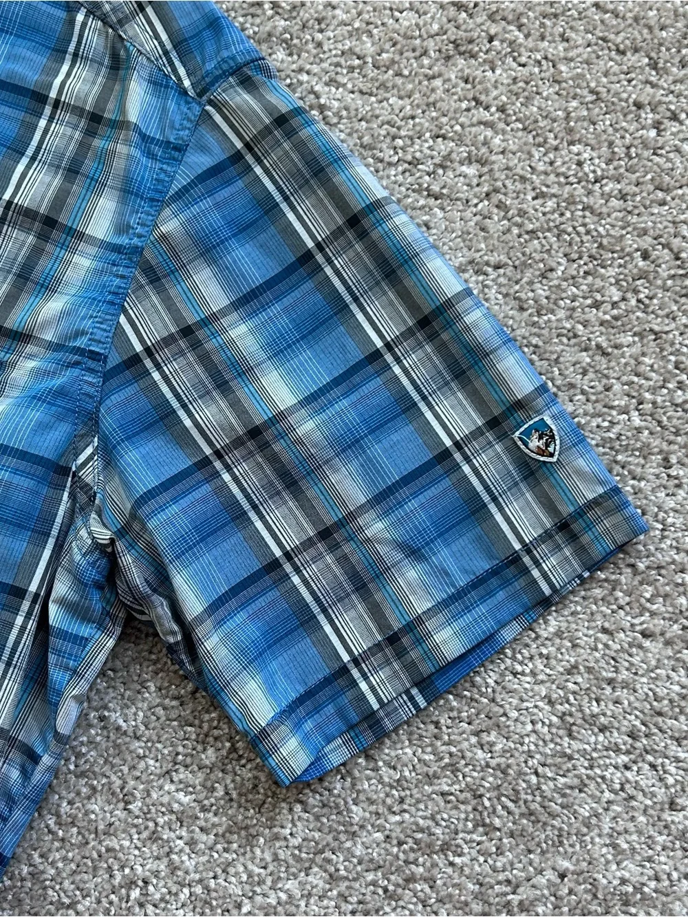 KUHL Eluxur Performance Shirt Mens Medium Blue Plaid Snap Button Hiking Gorpcore - Picture 3 of 9